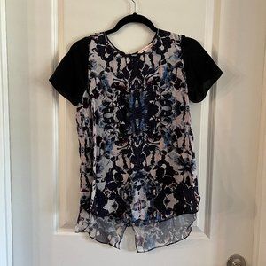 Rebecca Taylor Short Sleeve Pattern Silk Blouse Size 2